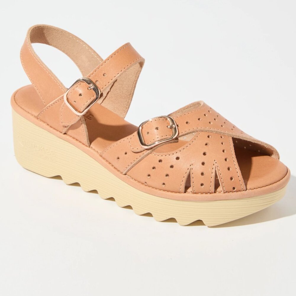 Cherokee of California soft natural leather Stephanie Mid Beep sandals 6.5